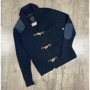 AllSaints British Millerain Toggle‎ Cardigan Navy Blue Waxed Patch Sweater Small